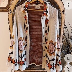 Vintage Sturbridge Cream Floral Embroidered Shawl Cardigan, One Size Fits All